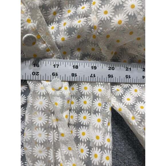 Zara Sheer Organza Daisy Print Blouse White Yellow Women XS Summer Puff Sleeve - Picture 6 of 7